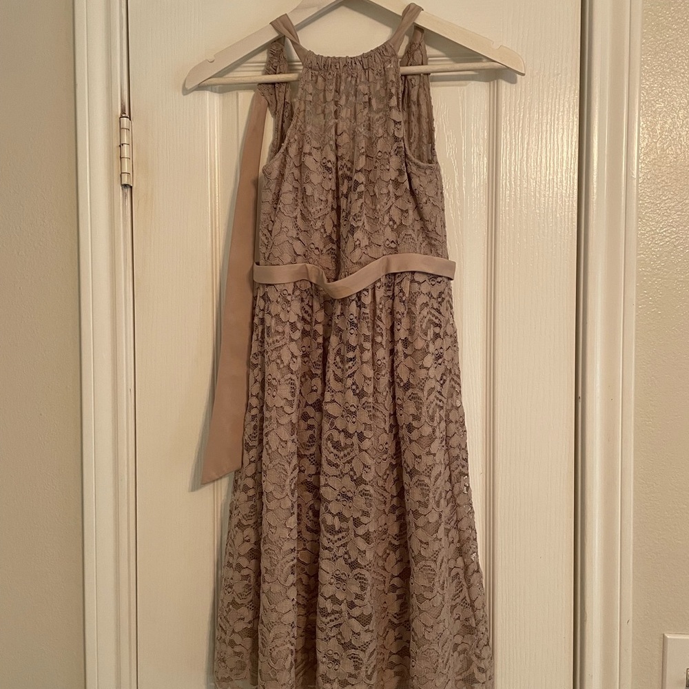 Tan lace wedding party dress